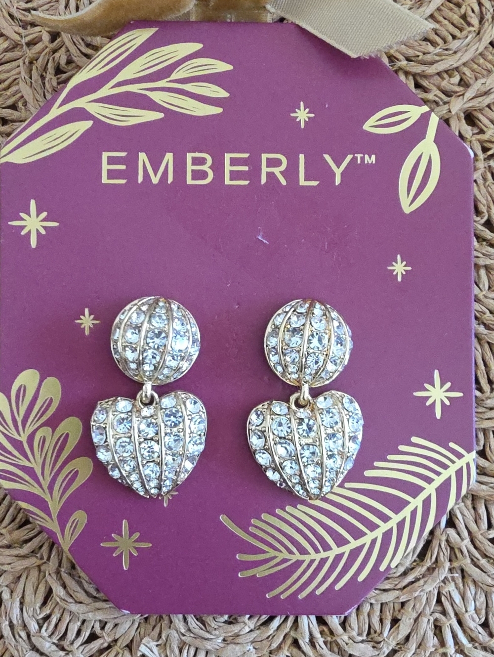 Emberly Gold-tone Rhinestone Heart Drop Earrings